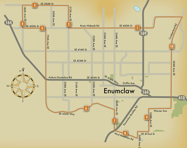 Map of Enumclaw, WA © 2009, Destination Heritage Agriculture brochure Map of Enumclaw, WA © 2009, Destination Heritage Agriculture brochure