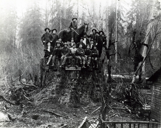 An archival photo of loggers from Photo Center NW. An archival photo of loggers from Photo Center NW.