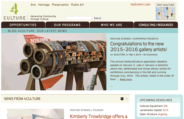 a slice of 4Culture's exisiting home page
