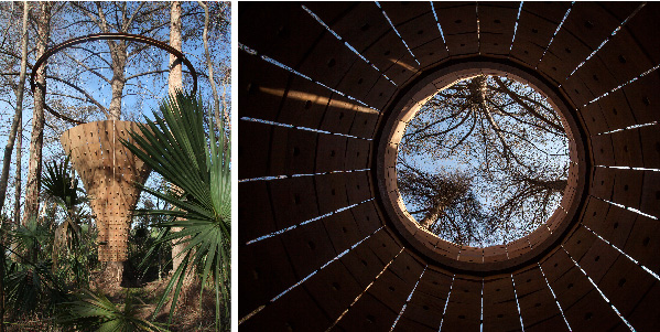 John Grade, Canopy Tower and detail, 2015, Austin Contemporary Museum, Austin, TX, photo by Brian Fitzsimmons.