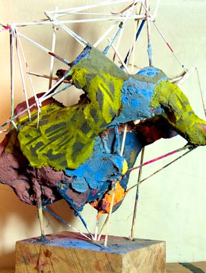 Bryan Schoneman, Variant #2 (detail), 2012 Dirt, non-toxic pigment, wood. water, plants