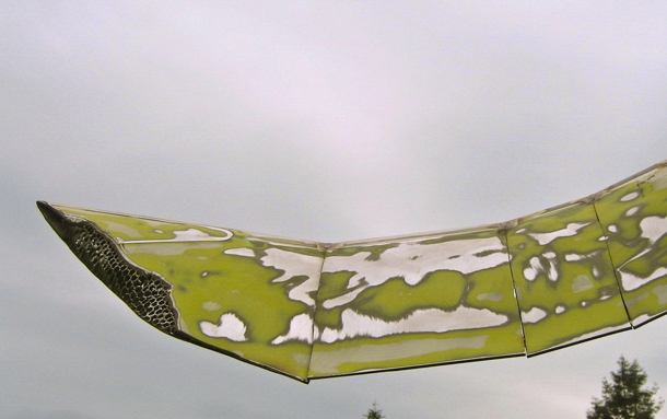 Nicki Sucec, Wing (detail), stainless steel helicopter rotor blade, dimensions variable, © 2012. Photo courtesy of the artist