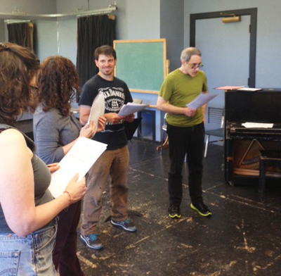 Book-It rehearsal for In the Land of Rain and Salmon, photo courtesy of Book-It Repertory Theater