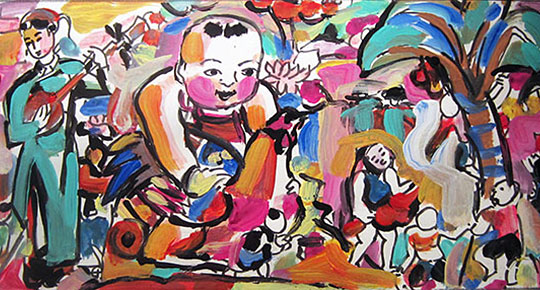 Dai Giang, Proposal (Tet Festival), Acrylic on paper, 9.5” x 22.5” ©1999. Photo by Marcia Iwasaki