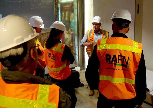 Vets Restore participants tour Rafn Company renovation project at Plymouth Church, Seattle © 2014 4Culture