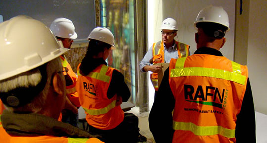 Vets Restore participants tour Rafn Company renovation project at Plymouth Church, Seattle © 2014 4Culture
