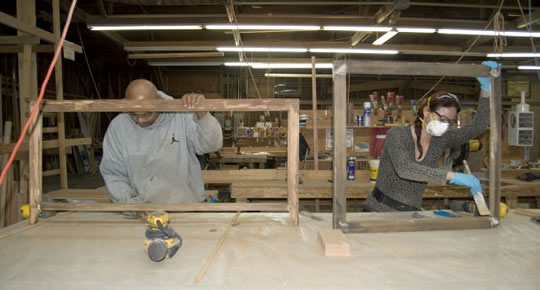 Vets Restore participant receiving training at Bear Wood Windows, Tacoma © 2014, photo by Brandee Beau Photography