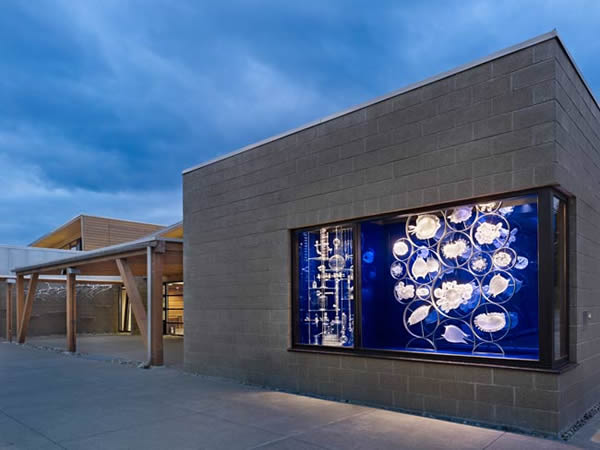 © Ellen Sollod, Collection and Transformation, 2011, Laboratory glass, blown glass, mirrored glass, steel. Photo by Benjamin Benschneider