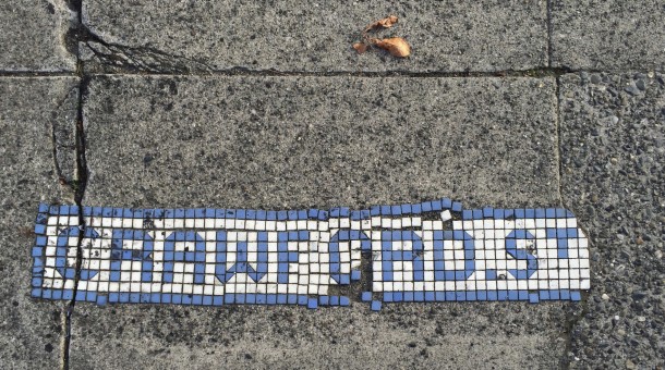 Circa 1905 Mosaic, 20th Ave NW at NW 59th St, Ballard neighborhood, Seattle, WA. Photo by Benson Shaw, 2015.