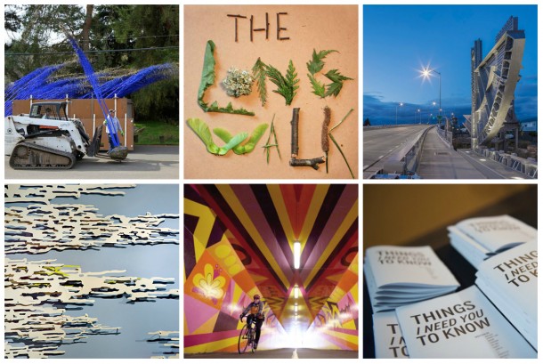 Clockwise: Konstantin Dimopoulos, The Blue Trees; Susan Robb, The Long Walk; Barbara Grygutis, South Park Bridge; Katy Stone, Willowcloudwavescape; Kristen Ramirez, Ebb & Flow; Nikkita Oliver, Creative Justice, Things I Need You to Know.