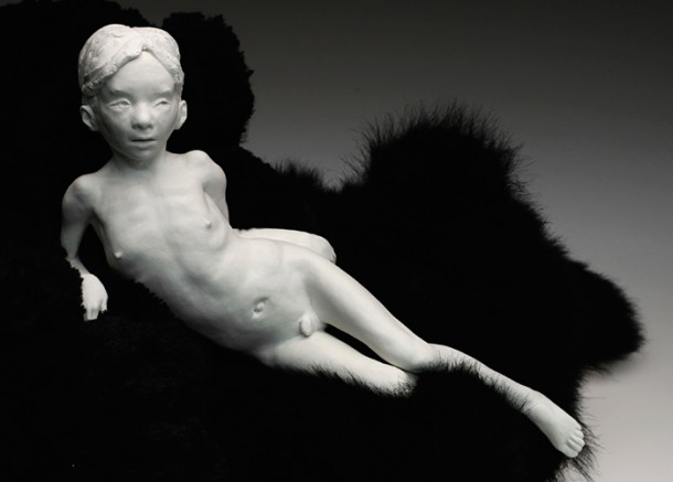 Anne Drew Potter. My Big Bear (maquette), 2016. Porcelain and fake fur.
