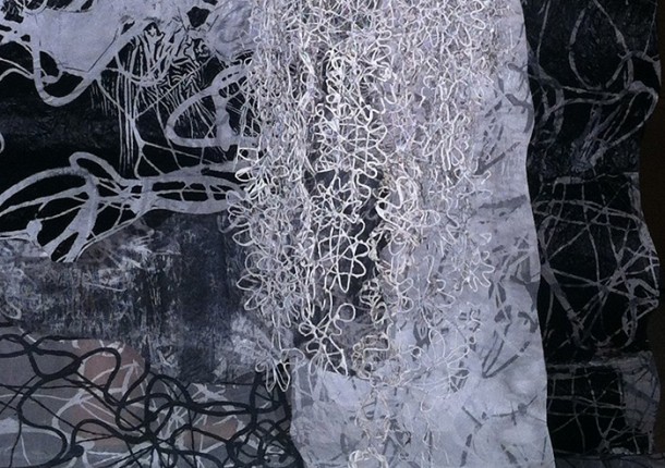 Kamla Kakaria, Marigold Marriage (detail), 2016. Wire, beeswax, pigment and screen print on glassine and Tyvek. Photo: Brian Doll
